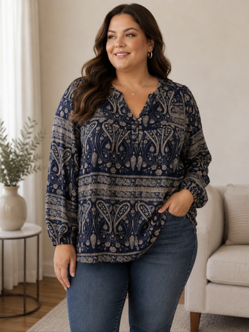 Elegant Women's Navy and Gold Blouse 4X